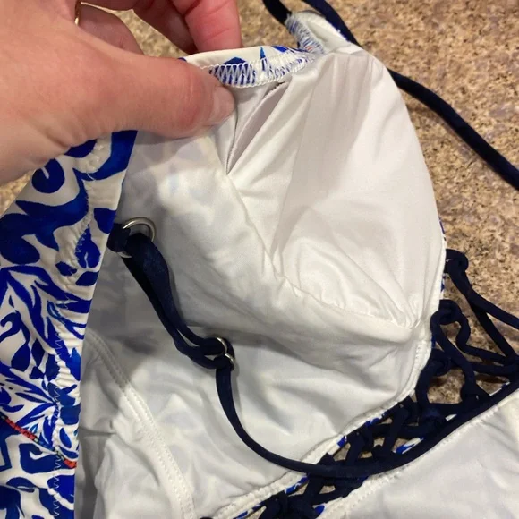 NWT Nanette Lepore Swim 1 One Piece Suit Small Blue White - Picture 14 of 17